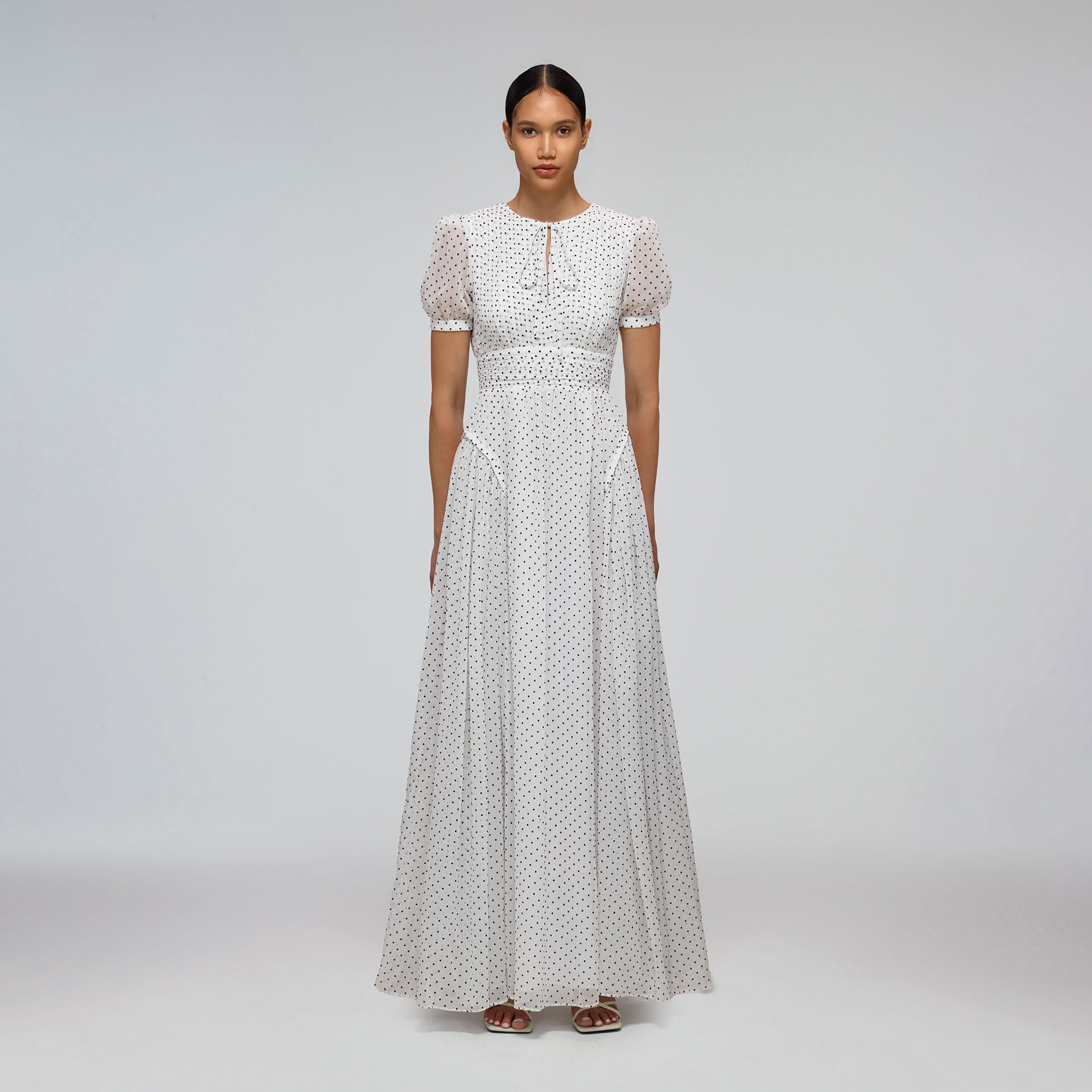 White Crinkle Chiffon Dot Maxi Dress ...